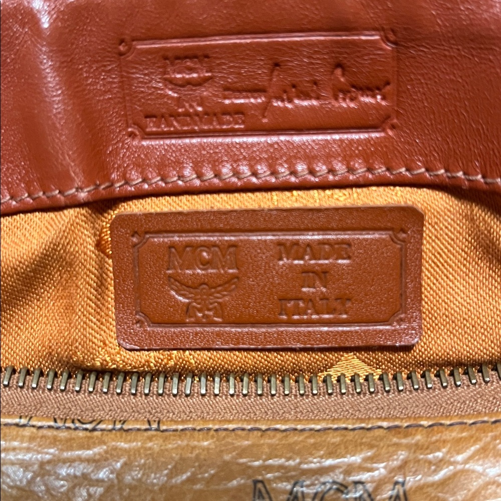 MCM Tan and Brown Satchel with Iconic Monogram and Leather Trim - Picture 8 of 10